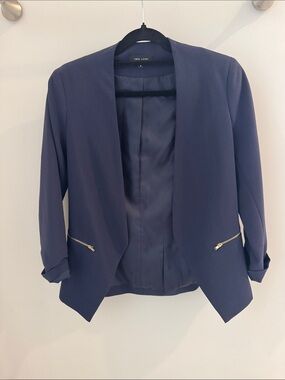 New Look Navy Open Blazer with Gold Zip Accents